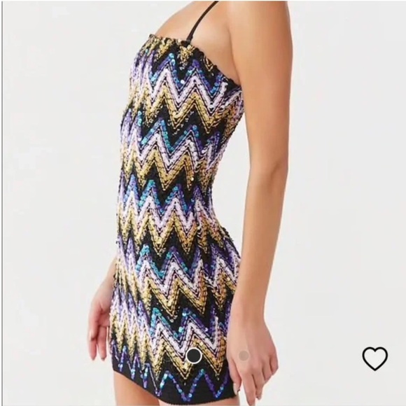 Forever 21 metallic chevron stripe sequin smocked bodycon mini dress. Size L - Picture 1 of 12